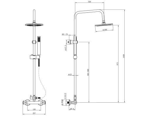 Душова система Piave з термостатичним змішувачем CORSO (9663400)