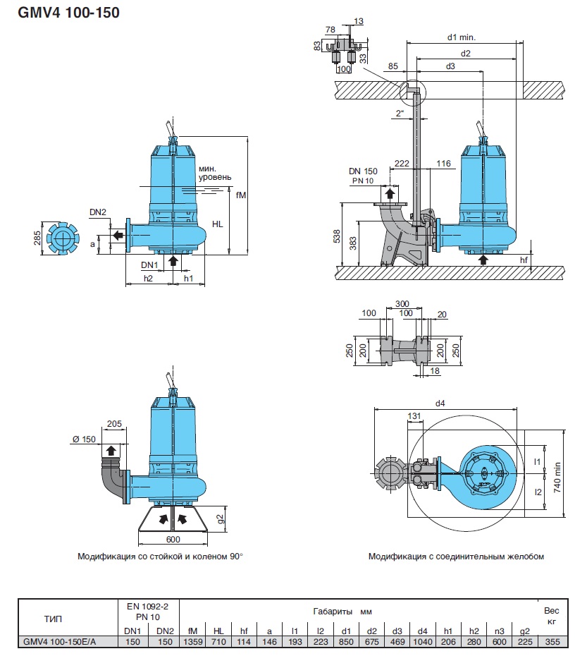 calpeda GMV4 100-150B pump dimensions