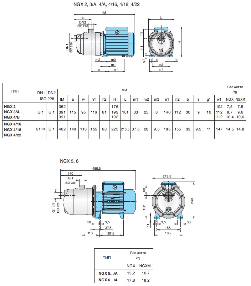 calpeda NGXM5/16 pump dimensions